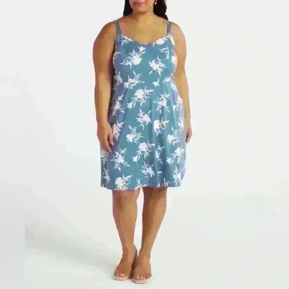 41 Hawthorn Beatriz Scallop Detail Dress in Blue - Size 1X (NWT)